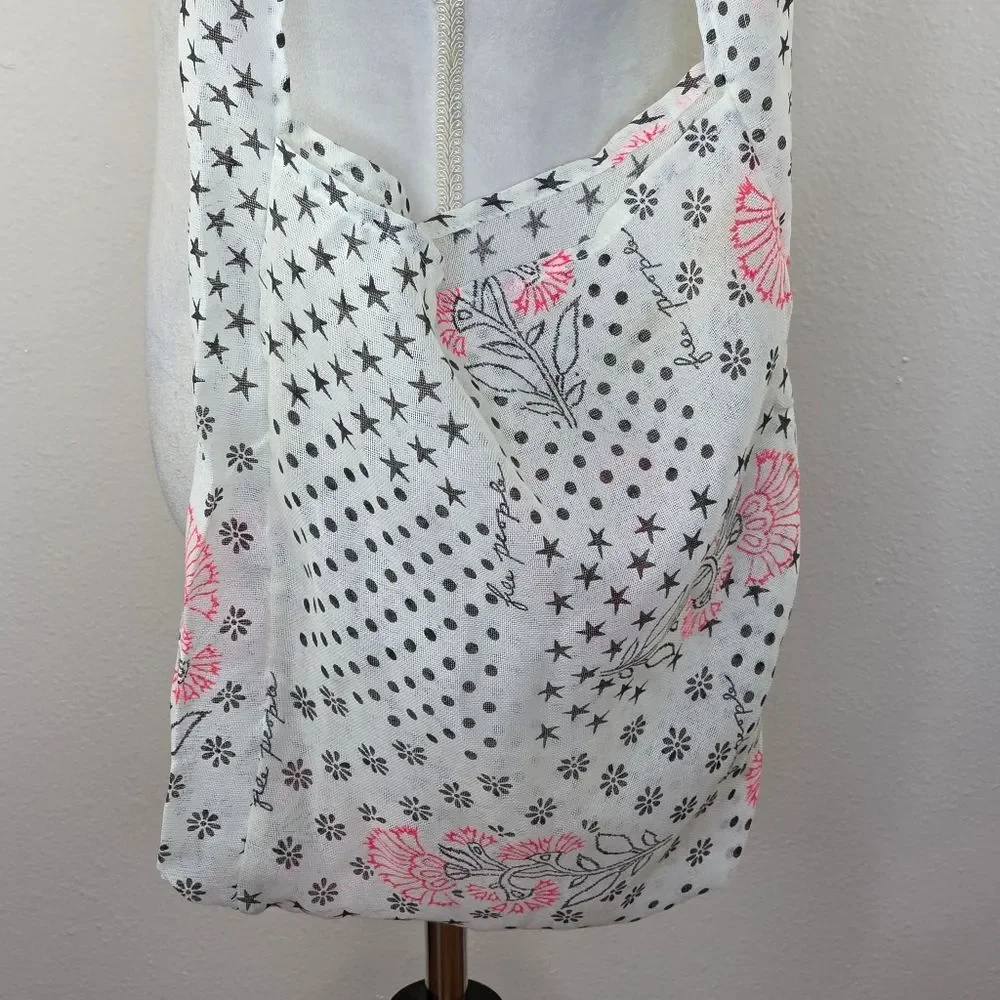 Free People Cream & Pink Cotton Sheer Reuseable Farmers Market Bag
